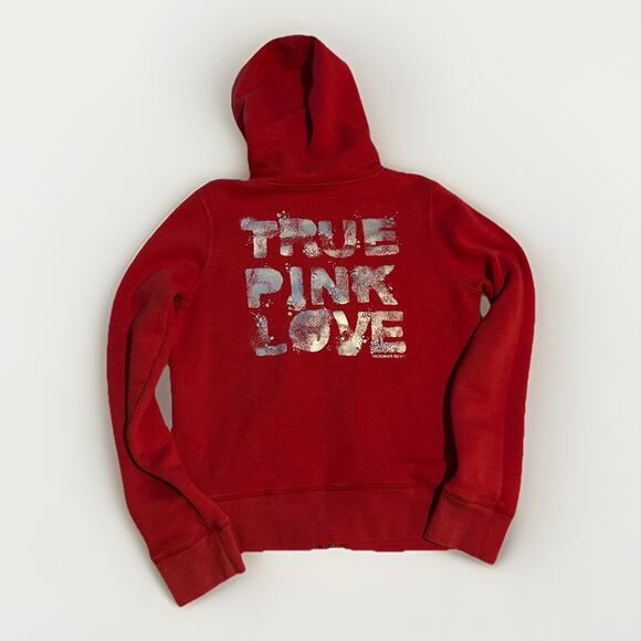 Y2k Victorias Secret VS PINK Full Zip Foil Red Hoodie Sweatshirt Large VTG - Picture 1 of 5
